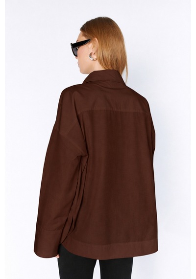 Manche Kol Detaylı Oversize Poplin Gömlek Mks1610113-1 - Kahve