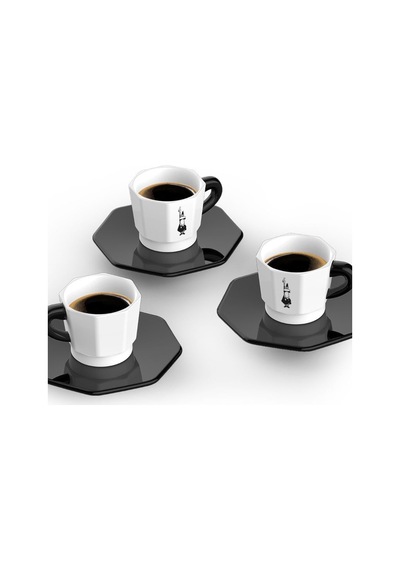Ayrex 4'lü Espresso Fincan Seti - Sekizgen Tasarım - Siyah Beyaz Karma Renk - Porselen Diğer