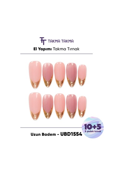 15'li Ten Rengi Uzun Badem Ubd1554 Tekrar Kullanılabilir El Yapımı Protez Takma Tırnak S
