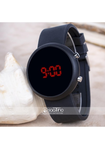 Yuvarlak Dijital Led Ekran Siyah Silikon Kordonlu Unisex Kol Saat