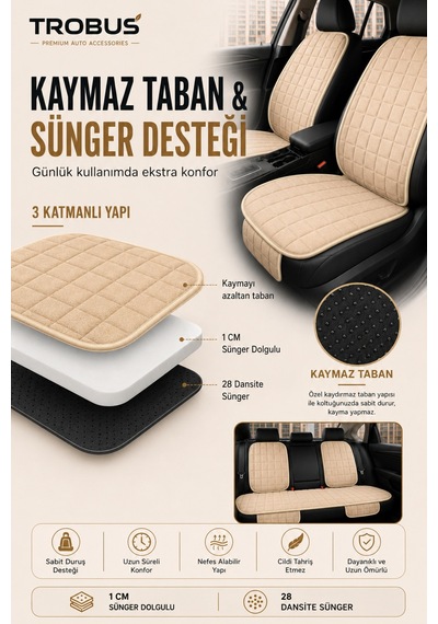Opel Astra 2000-2004 Üniversal Soft Alkantra Kare Desen 7 Parça Oto Koltuk Minderi Bej