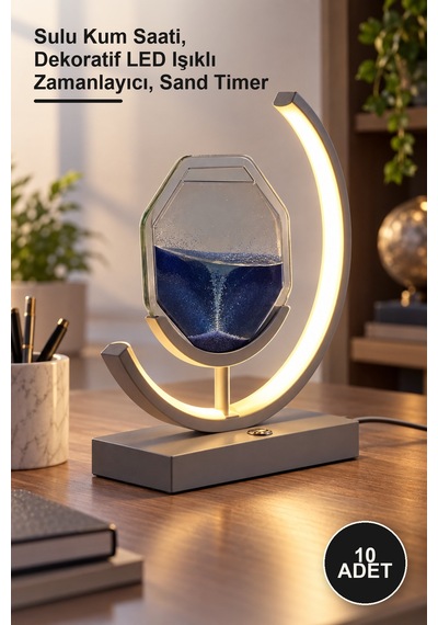 10 Adet Ledli Sulu Kumsaati Sulu Kum Saati, Dekoratif Led Işıklı Zamanlayıcı, Sand Timer Güneş