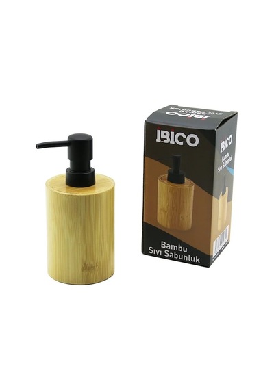 Şık Yuvarlak Ahşap Bambu Sabunluk Siyah Pompa İle Modern Banyo 000 Açık Krem