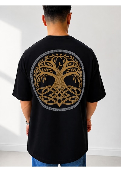 525 Oversize Sırt Baskılı Streetwear Unisex T-shirt Agac Siyah
