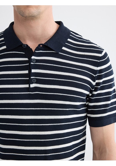 Lcwaıkıkı Classic Lacivert Polo Yaka Çizgili Erkek Triko Tişört