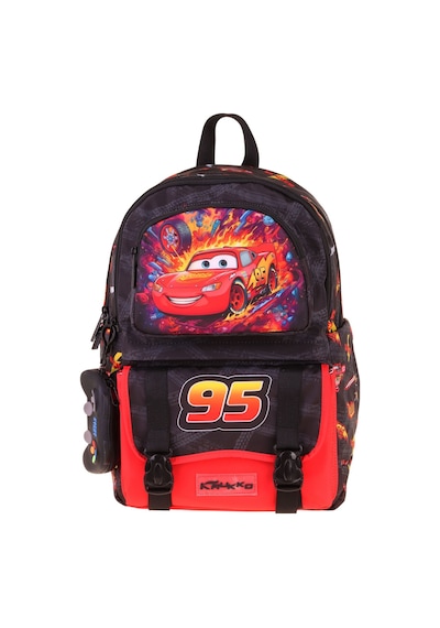 Kaukko Kids Dört Bölmeli Erkek Çocuk Yarış Arabası Baskılı Kırmızı - Siyah Okul Sırt Çantası - L5399