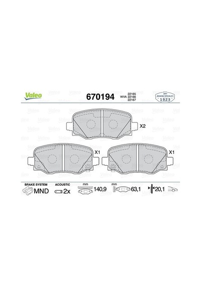 Valeo 670194 Ön Fren Balatası Fıat 500x 14 Jeep Renegade 14 Compass 20 1.3d Mtj 1.3tb 1.4 1.6d Mtj 1.6e-torq 2.0d Mtj 77367214-77367936-77368577 1 Takım
