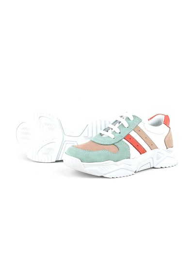 Hakiki Deri Yeşil Pembe Kız Çocuk Sneakers Ayakkabı Yeşil