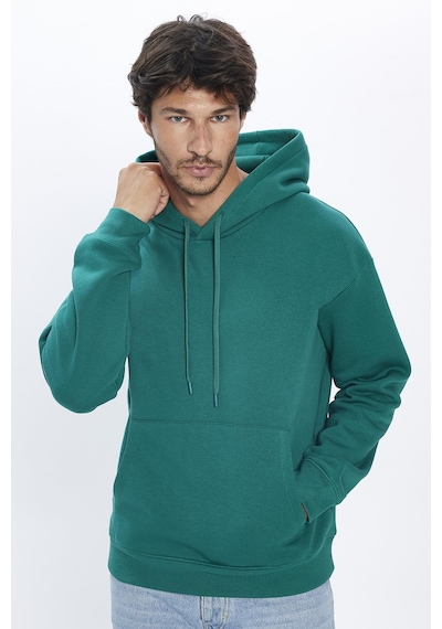 Tudors Unisex Oversize Geniş Kesim Pamuklu Yumuşak Dokulu İçi Polarlı Basic Yeşil Kapüşonlu Sweatshirt-31458-yeşil Yeşil