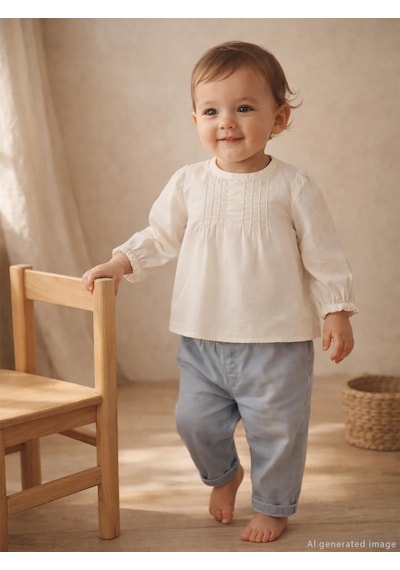 Civil Baby Kol Lastıklı 6-18 Ay Gömlek - Ekru