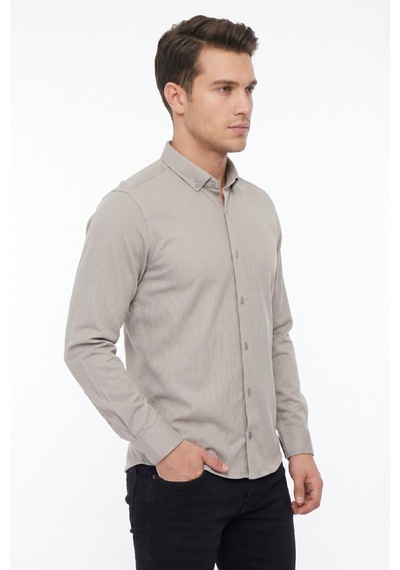 Advante Erkek Spor Slim Fit Uzun Kol Petek Dokulu Gömlek Bgl-st05483 Taş