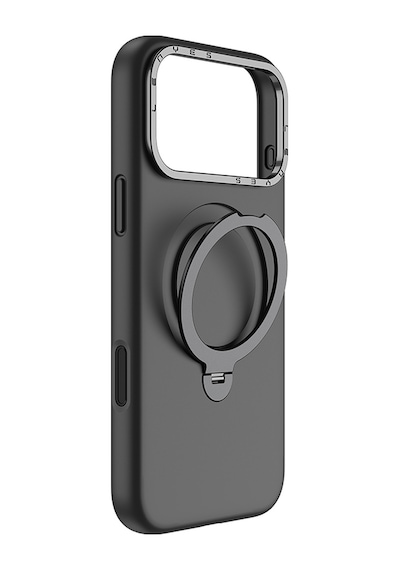 Apple Uyumlu iPhone 17 Pro Kılıf M-safe Şarj Özellikli Metal Standlı Sıvı Silikon Lenyes Ck223 Kapak Siyah Siyah