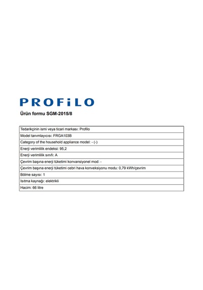 Profilo FRGA103B 66 LT Ankastre Fırın