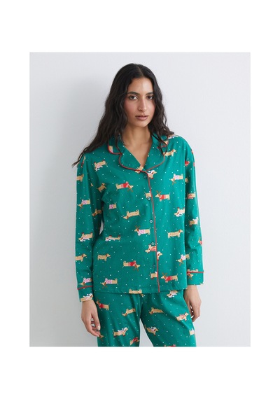 Lcw Dream Yeşil Gömlek Yaka Yılbaşı Temalı Kadın Pijama Takım