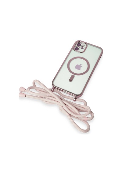 Apple Uyumlu iPhone 11 Kılıf Divo Lazer Askılı Magsafe Kapak Pembe,