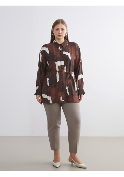 Lcw Modest Kahverengi Batik Desenli Kadın Gömlek Tunik