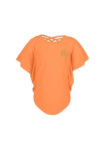 Brz Kids Sim Baskılı Neon Turuncu Kız Çocuk Yarasa Kollu T-Shirt. Turuncu