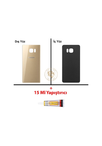 Samsung Galaxy S6 Edge Plus Gold Renk Arka Kapak + B7000 Yapıştırıcı Arka Cam Batarya Kapağı Pil Kapağı Lazer Kesim Back Cover Galaxy S6 Edge Plus Uyumlu