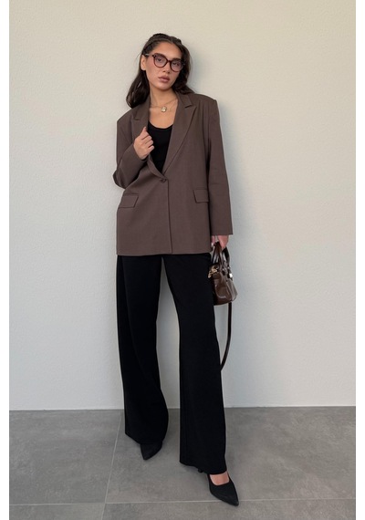 Madmext Kahverengi Oversize Blazer Kadın Ceket Mg2445 Kahverengi