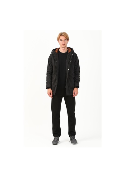 Maraton Sportswear Regular Erkek Kapşonlu Uzun Kol Basic Siyah Parka 21292 Siyah