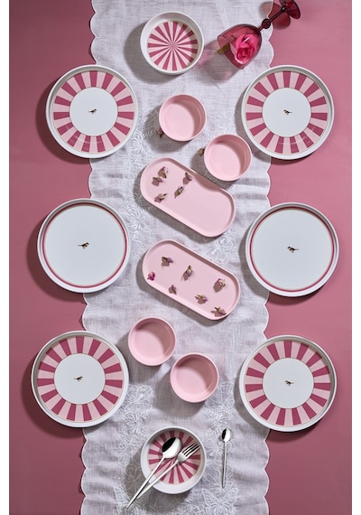 Kitchen Life 14 Parça 6 Kişilik Lovely Birds Kahvaltı Takımı-lüx Kahvaltılık Sunum Seti Tabağı Pembe