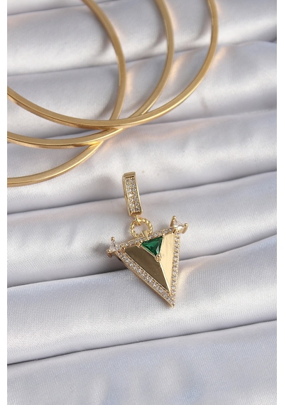 Pirinç Gold Renk Zirkon Taşlı 3d Üçgen Model Ajda Charm - Çok Renkli