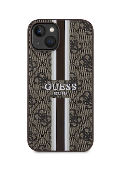 Apple Uyumlu iPhone 14 Kılıf Guess Lisanslı Magsafe Şarj Özellikli 4g Şerit Tasarımlı Printed Kapak Kahverengi
