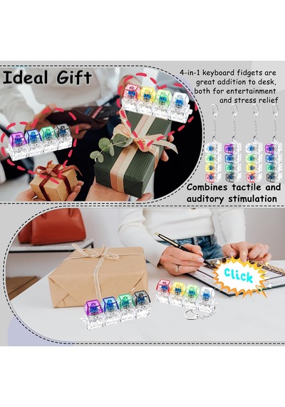 2 Adet Klavye Fidget Oyuncak, Klavye Fidget Anahtarlık 4'ü 1 Arada Klavye Dekompresyon Düğmesi Parmak Tıkırtı Oyuncaklar, Anahtarlık Düğmesi Giderici Fidget Hediyeler Rahatlama