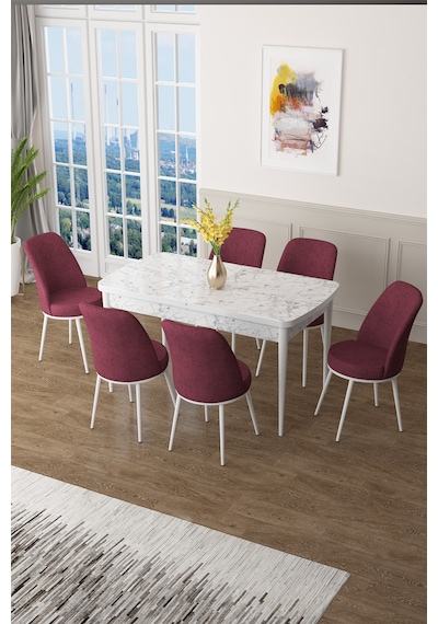 Canisa Zen Serisi 80x132 Mdf Açılabilir Beyaz Mermer Desen Masa Takımı Ve 6 Bordo Sandalye Masa Beyaz Mermer Desenli Sandalyeler Bordo Canisa Zen Serisi 80x132 Mdf Açılabilir Beyaz Mermer Desen Masa Takımı Ve 6 Bordo Sandalye Masa Beyaz Mermer Desenli Sandalyeler Bordo