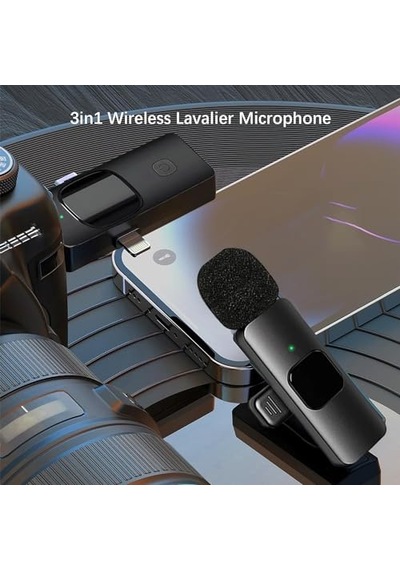 Kablosuz İkili Yaka Mikrofonu Apple iPhone İle Uyumlu 3.5mm Aux Apple iPhone Type-c Pc Tablet Video Kayıt Röportaj Canlı Yayın