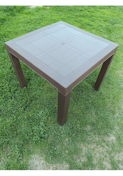 Evko Mobilya Rattan 90x90 Masa, Plastik Masa, Bahçe Balkon Teras Masası, Kare Masa, Dış Mekan Masası Acı Kahverengi