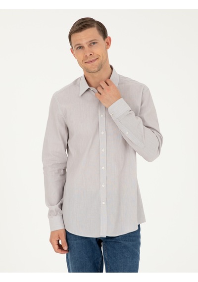 Cacharel Kahverengi Slim Fit Pamuklu Çizgili Gömlek