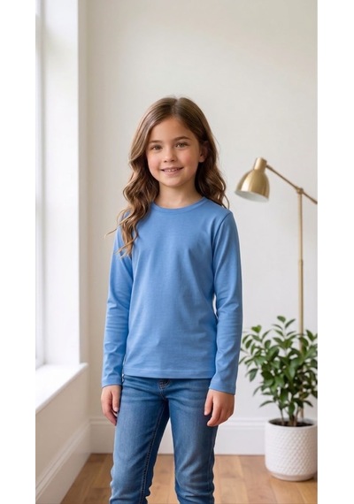Merdia Kids Kız Erkek Çocuk 3'lu Basic Mevsimlik Tişört Mavi