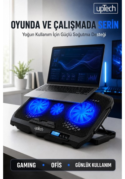 Uptech Laptop Soğutucu 4 Fanlı Lcd Kontrol Panel Ayarlanabilir Dizüstü Bilgisayar Soğutma Fanı