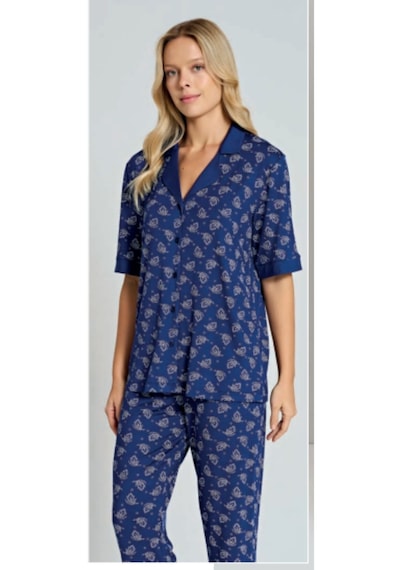 Pijadore 1809 Düğmeli Kısa Kol Kadın Pijama Takım Lacivert