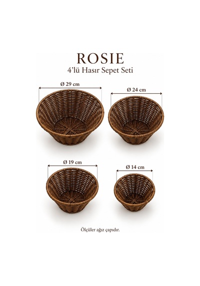 Rosıe 4 Lü Kahverengi Hasır Görünümlü Derin Kase Seti Karışık