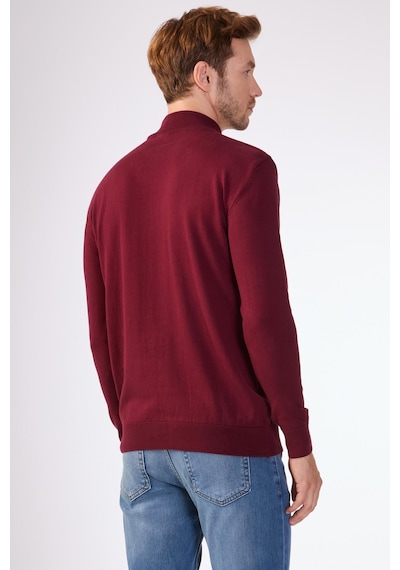 Dufy %100 Pamuk Düz Erkek Triko - Slim Fit Bordo