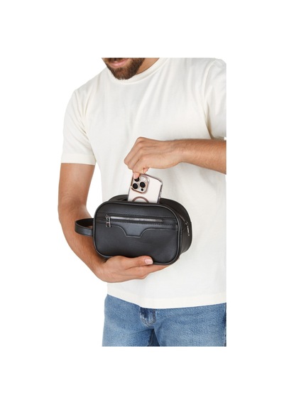 Newish Polo Erkek Deri Portföy Clutch Traş Kozmetik Bakım Ve Günlük El Çantası New366 Siyah