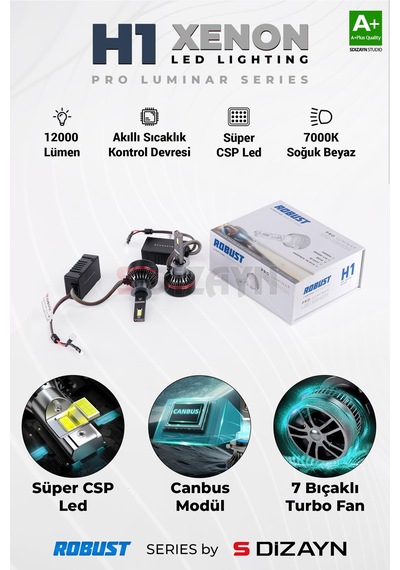 S-dizayn Pro Luminar H1 Led Xenon / 60w / 12000lm / 7000k A+ Kalite