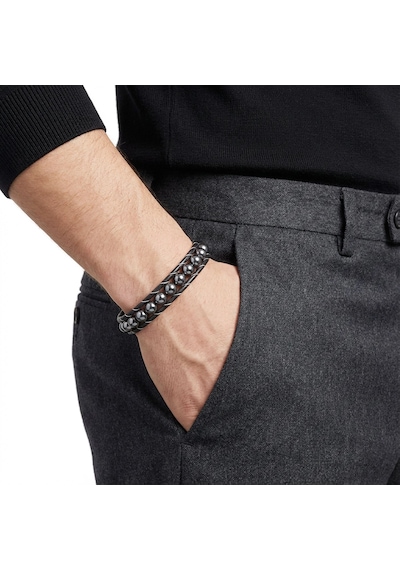 Moncuk Design Hematit Doğal Taşlı Deri Erkek Bileklik 33512b2d8m5 Çok Renkli