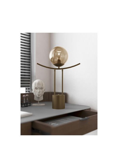 Lal Eskitme Metal Bal Cam Küre Elektrikli Masa Lambası Modern Dekoratif Abajur, Kemerli Gövdeli Elektrikli Komodin Ve Salon Masa Lambası - E27 Duy Uyumlu