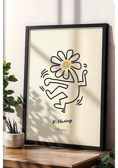 Keith Haring Flower Çerçeveli Tablo - Eklektik Tarz Duvar Dekoru