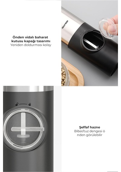 Pilli Led Işıklı Otomatik Ayarlanabilen Tuz Ve Karabiber Baharat Öğütücü Diğer