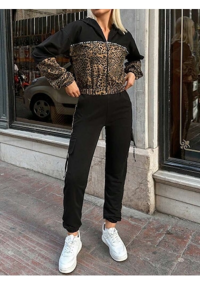 Sidelya Concept Kadın Uzun Kollu Kapşonlu Leopar Desenli Viskon Iki Iplik Bluz Ve Pantolon Ikili Takım Siyah Sidelya Concept Kadın Uzun Kollu Kapşonlu Leopar Desenli Viskon Iki Iplik Bluz Ve Pantolon Ikili Takım Siyah