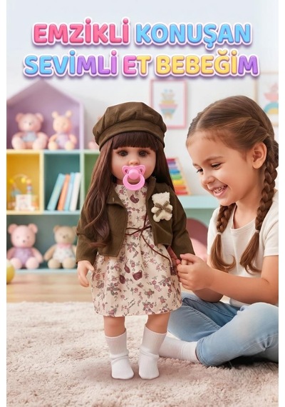 Emzikli Sevimli %100 Et Bebek - 50 Cm Konuşan Gerçekçi Oyun Arkadaşı İnteraktif Eğitici Oyuncak 76720551