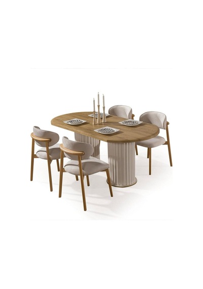 Horizon İskandinav Oval Natural Ahşap Bohem Masa 80x190 Krem