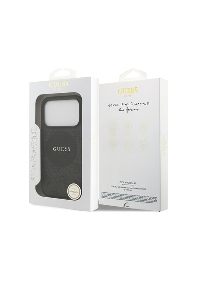 Apple Uyumlu iPhone 17 Pro Kılıf Guess Lisanslı M-safeli Yazı Logolu Circle Classic Kapak Siyah Siyah