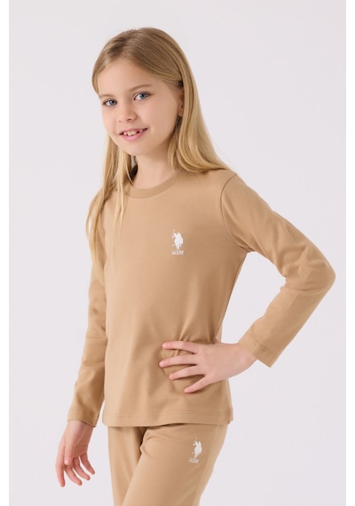 U.s. Polo Assn Kız Çocuk Kahverengi Pijama Takımı Kahverengi