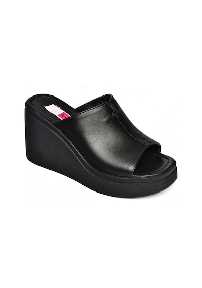 Fox Shoes P555961203 Siyah Hakiki Deri Dolgu Topuklu Kadın Terlik Siyah