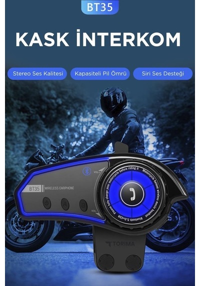 Torima Bt-35 Siyah 5.0 Bluetooth Motosiklet Kulaklığı Siyah